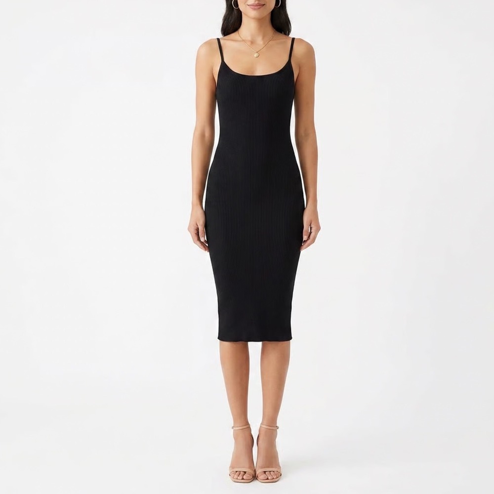 Mezzanine Black Ribbed Knit Spaghetti Strap Open Back Bodycon Mini Dress XS